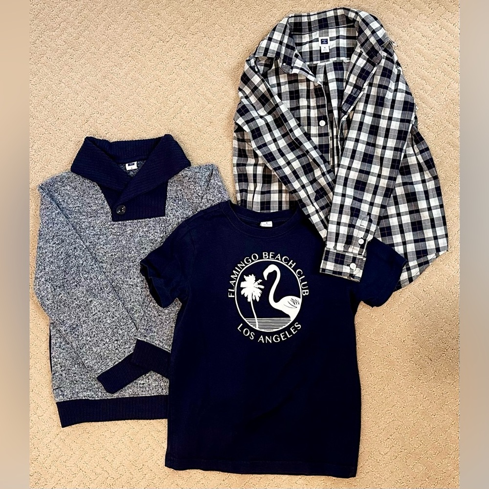 Janie and Jack - size 5 sweater, button down, size 6 short sleeve combo
